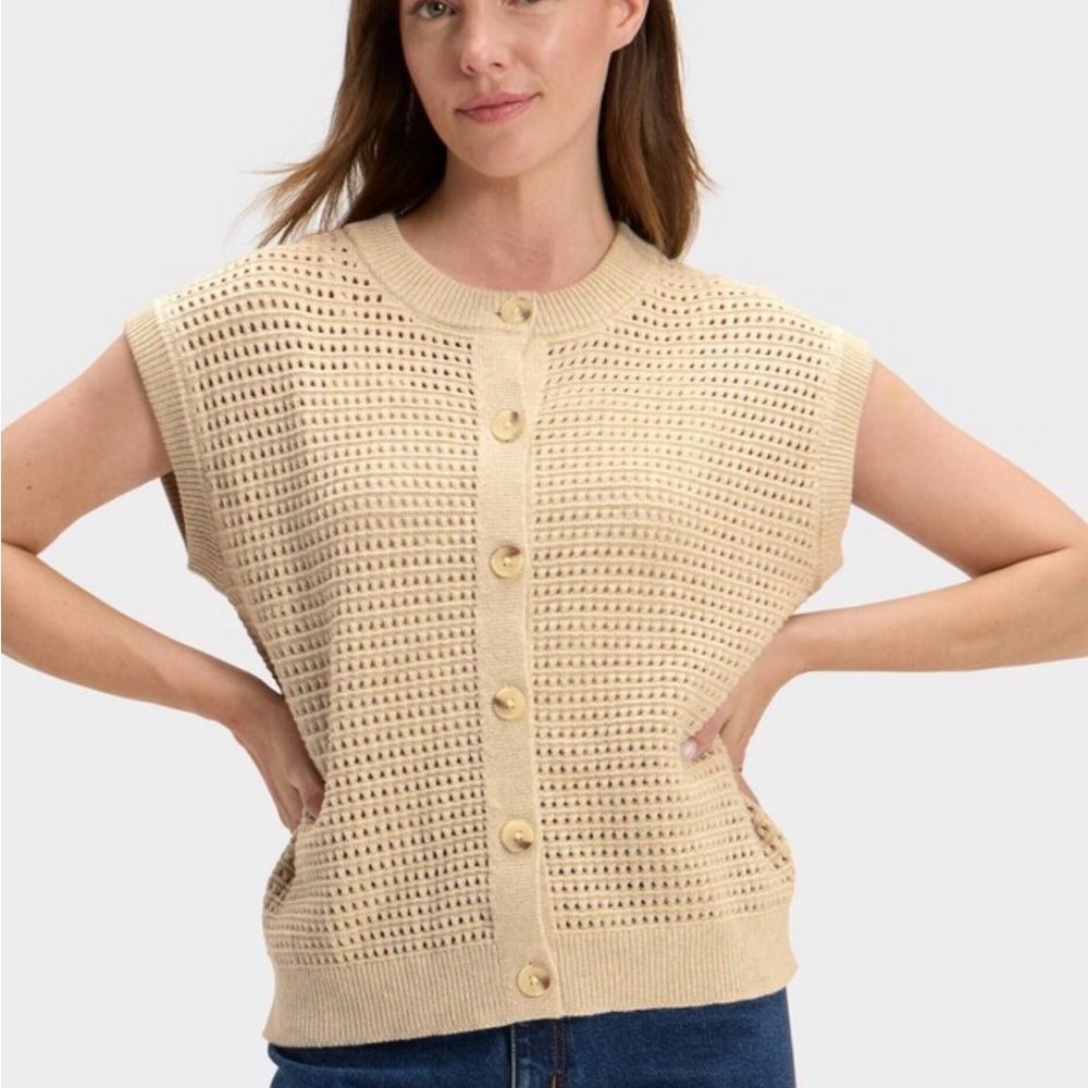 Women's Beige Button-Up Sweater Vest